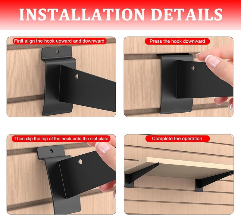 ALISWAT 24Pcs Heavy Duty Slatwall Knife Shelf Bracket, 10 inch Metal Shelf Bracket for Slat Wall, Black Slatwall Accessories With Lip, Gridwall Brackets Hooks for Slatwall Panels Shelf Display Home Commercial - Image 5